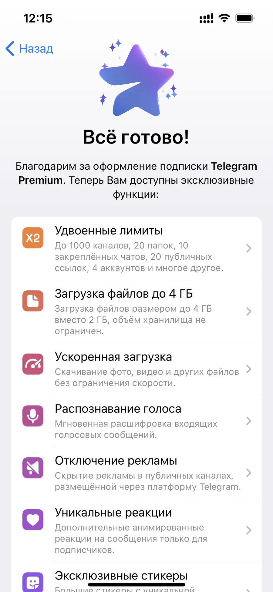Telegram Premium · Всё готово
