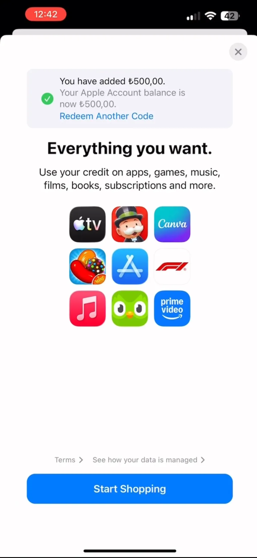 Apple Account balance ₺500